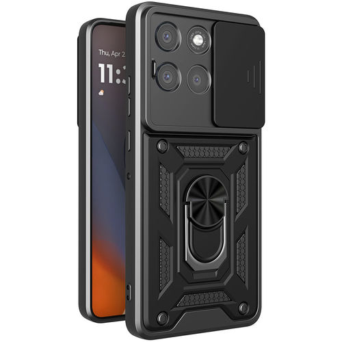 Heavy Duty Shockproof Case / Slide Camera Cover for Motorola Moto G86 Power - Black
