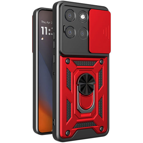 Heavy Duty Shockproof Case / Slide Camera Cover for Motorola Moto G86 Power - Red