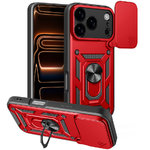 Heavy Duty Shockproof Case / Slide Camera Cover for Apple iPhone 17 Pro - Red