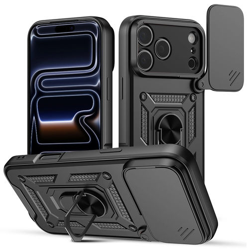 Heavy Duty Shockproof Case / Slide Camera Cover for Apple iPhone 17 Pro Max - Black