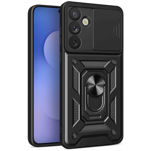 Heavy Duty Shockproof Case / Slide Camera Cover for Samsung Galaxy S25 FE - Black