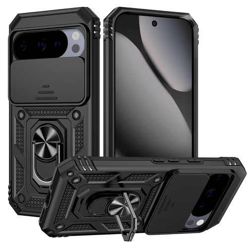 Heavy Duty Shockproof Case / Slide Camera Cover for Google Pixel 10 Pro XL - Black