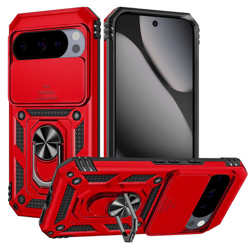Heavy Duty Shockproof Case / Slide Camera Cover for Google Pixel 10 Pro XL - Red