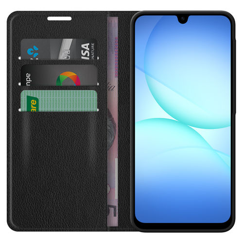 Leather Wallet Case & Card Holder Pouch for Samsung Galaxy A17 5G / 4G - Black