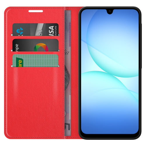 Leather Wallet Case & Card Holder Pouch for Samsung Galaxy A17 5G / 4G - Red