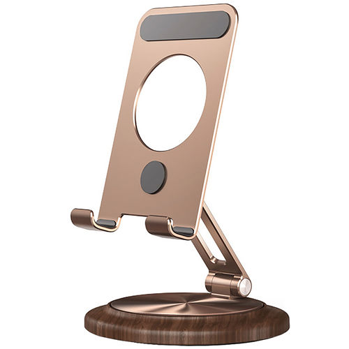 360 Rotating Wooden Foldable Stand / Adjustable Holder for Phone / Tablet - Gold / Oak