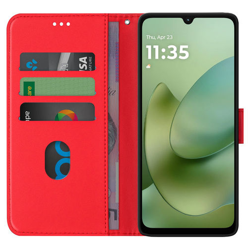 Leather Wallet Case & Card Holder Pouch for Motorola Moto G06 - Red