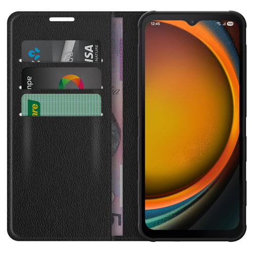 Leather Wallet Case & Card Holder Pouch for Samsung Galaxy XCover7 Pro - Black