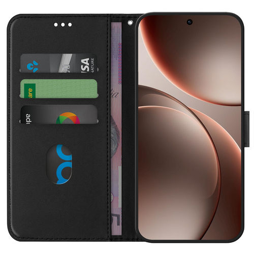 Leather Wallet Case & Card Holder Pouch for Oppo Find X9 - Black