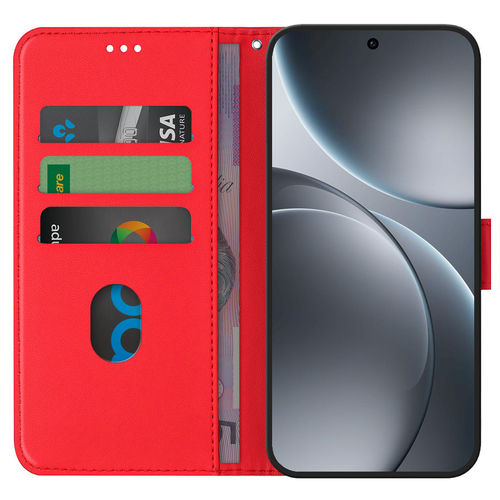 Leather Wallet Case & Card Holder Pouch for Oppo Find X9 Pro - Red