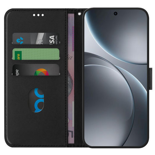 Leather Wallet Case & Card Holder Pouch for Oppo Find X9 Pro - Black