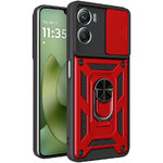 Heavy Duty Shockproof Case / Slide Camera Cover for Motorola Moto G06 - Red