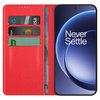 Leather Wallet Case & Card Holder Pouch for OnePlus 15 - Red