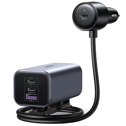UGreen (150W) GaN (4-Port) USB-A / Type-C (PD) Car Charger / Extension Cable Hub (1m)