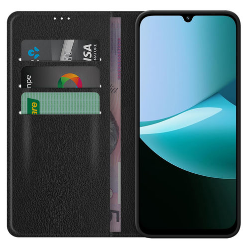 Leather Wallet Case & Card Holder Pouch for Xiaomi Redmi 15C - Black