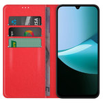 Leather Wallet Case & Card Holder Pouch for Xiaomi Redmi 15C - Red