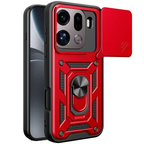 Heavy Duty Shockproof Case / Slide Camera Cover for Oppo Find X9 Pro - Red