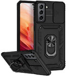 Heavy Duty Shockproof Case / Slide Camera Cover for Samsung Galaxy S21 - Black