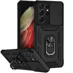 Heavy Duty Shockproof Case / Slide Camera Cover for Samsung Galaxy S21 Ultra - Black