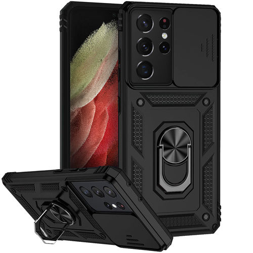 Heavy Duty Shockproof Case / Slide Camera Cover for Samsung Galaxy S21 Ultra - Black