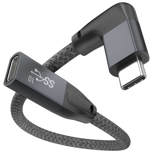 (100W) Right Angle USB Type-C 3.2 (Gen 2x2) Female Extension Cable (50cm)