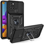 Heavy Duty Shockproof Case / Slide Camera Cover for Samsung Galaxy A21s - Black