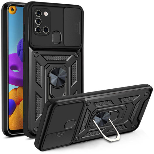 Heavy Duty Shockproof Case / Slide Camera Cover for Samsung Galaxy A21s - Black