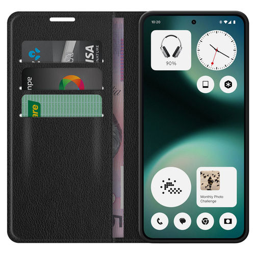 Leather Wallet Case & Card Holder Pouch for Nothing Phone (3a) Lite - Black