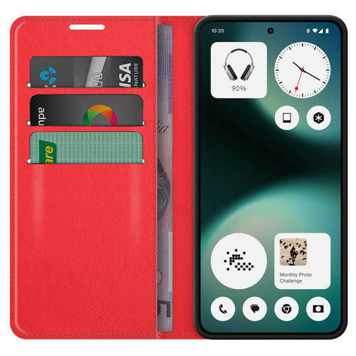 Leather Wallet Case & Card Holder Pouch for Nothing Phone (3a) Lite - Red