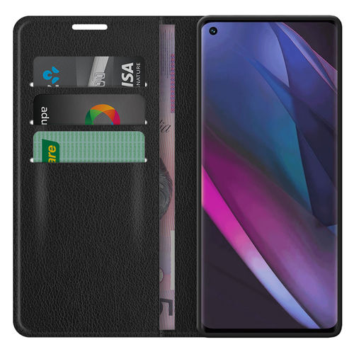 Leather Wallet Case & Card Holder Pouch for Oppo Find X3 Neo - Black