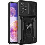 Heavy Duty Slide Case / Card Slot Holder / Camera Cover for Samsung Galaxy A23 - Black