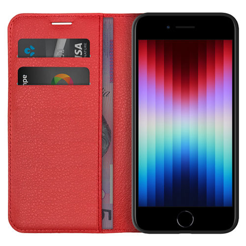 Leather Wallet Case & Card Pouch for Apple iPhone 8 / 7 / SE (2nd / 3rd Gen) - Red