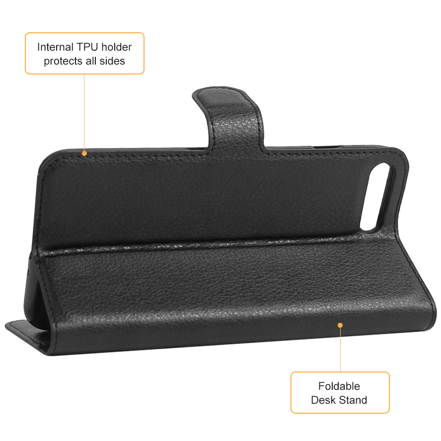 Leather Wallet Case & Card Holder Pouch for Apple iPhone 8 Plus / 7 Plus / 6s Plus - Black