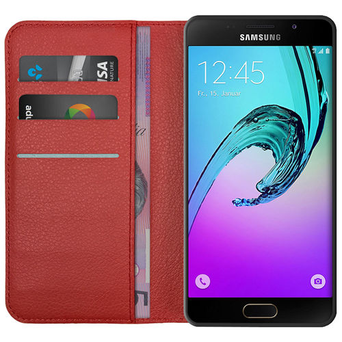 Leather Wallet Case & Card Holder Pouch for Samsung Galaxy A5 (2016) - Red