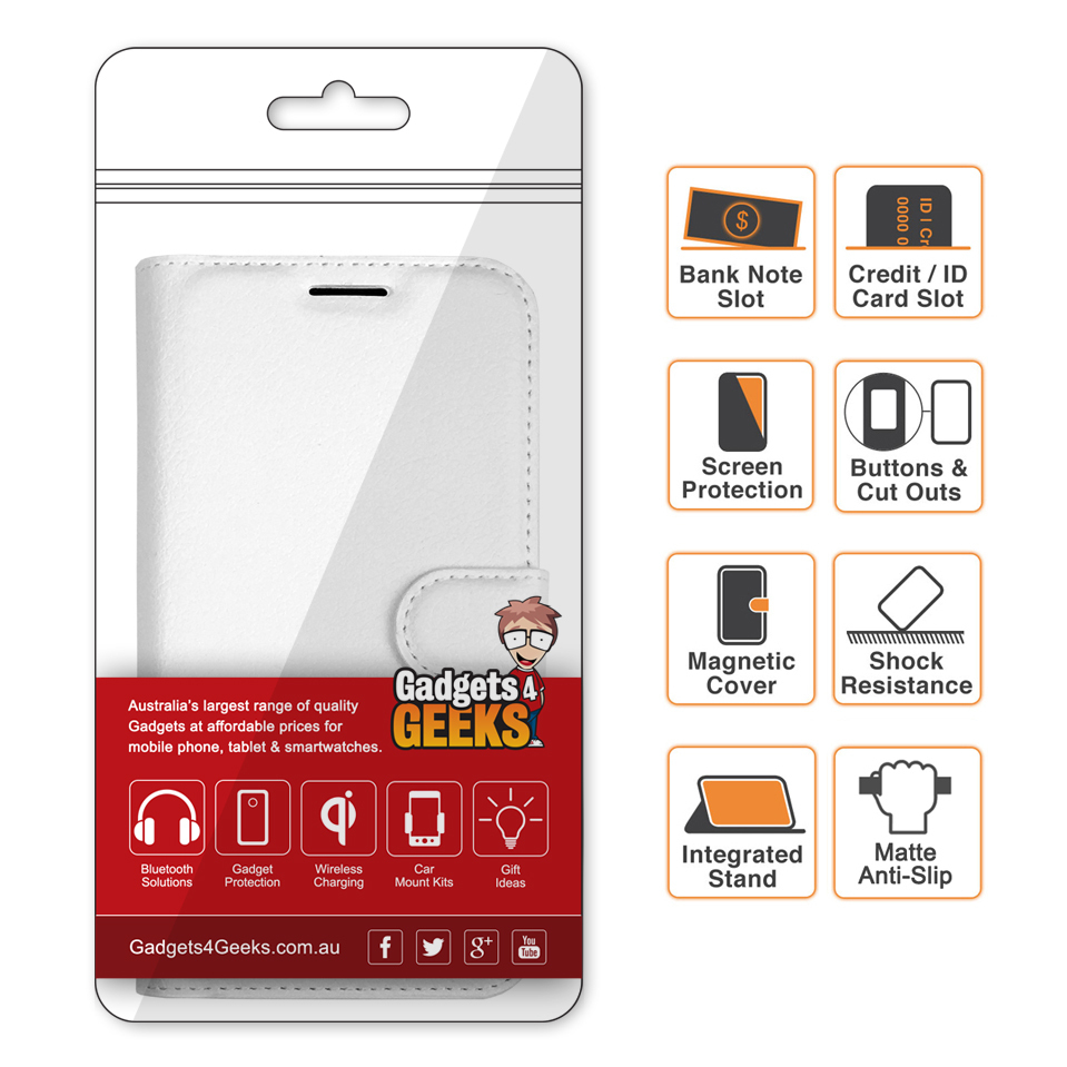 Leather Wallet Case & Card Holder Pouch for Samsung Galaxy S7 - White