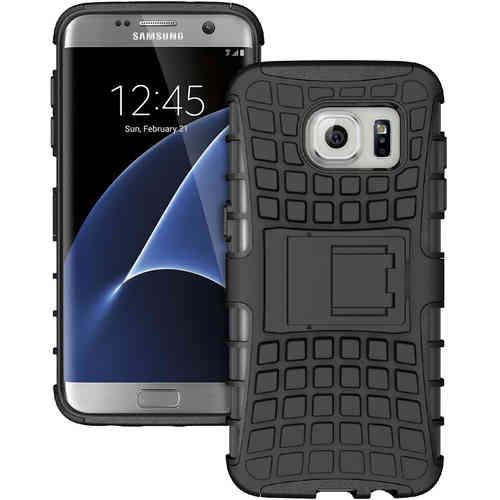 Dual Layer Rugged Tough Shockproof Case for Samsung Galaxy S7 Edge - Black