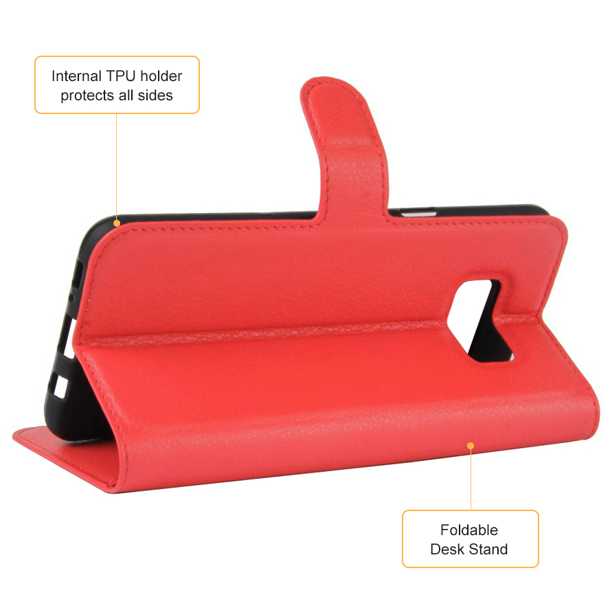 Leather Wallet Case & Card Holder Pouch for Samsung Galaxy S8 - Red