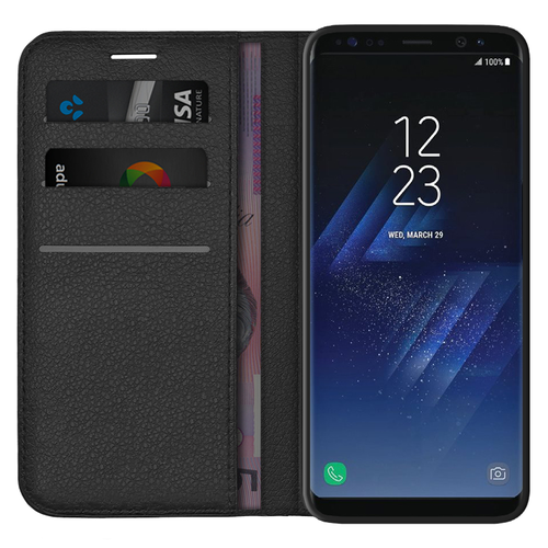 Leather Wallet Case & Card Holder Pouch for Samsung Galaxy S8+ (Black)