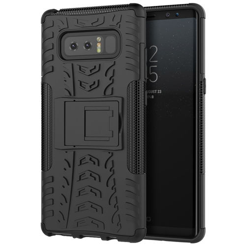 Dual Layer Rugged Tough Case & Stand for Samsung Galaxy Note 8 - Black