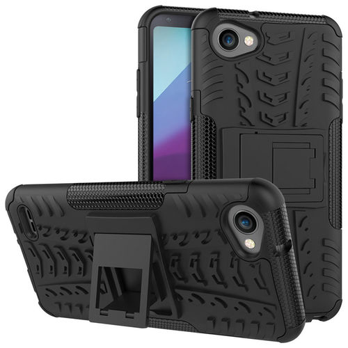 Dual Layer Rugged Tough Shockproof Case & Stand for LG Q6 - Black