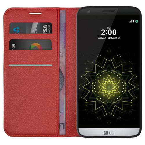 Leather Wallet Case & Card Holder Pouch for LG G5 - Red