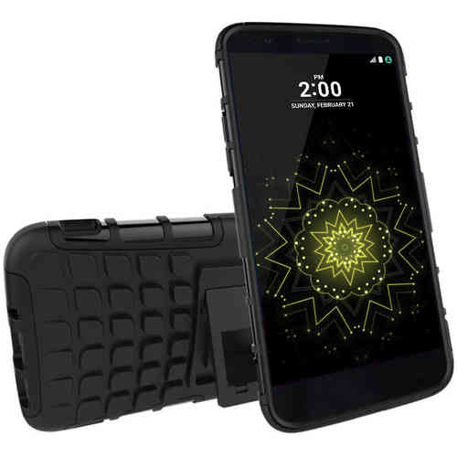 Dual Layer Rugged Tough Shockproof Case & Stand for LG G5 - Black