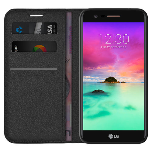 Leather Wallet Case & Card Holder Pouch for LG K10 (2017) - Black