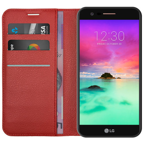 Leather Wallet Case & Card Holder Pouch for LG K10 (2017) - Red