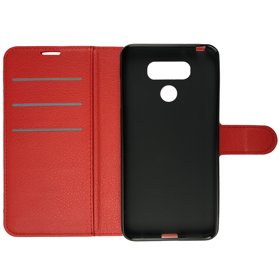 Leather Wallet Case & Card Holder Pouch for LG G6 - Red