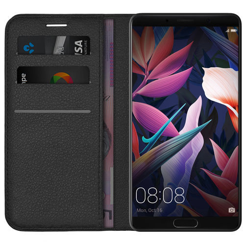 Leather Wallet Case & Card Holder Pouch for Huawei Mate 10 - Black