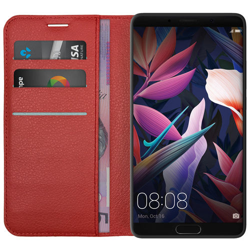 Leather Wallet Case & Card Holder Pouch for Huawei Mate 10 - Red