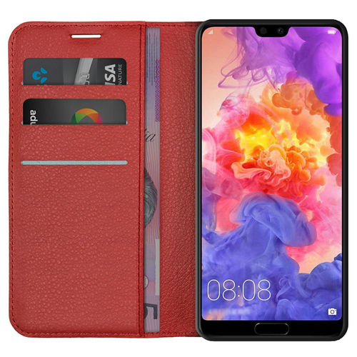 Leather Wallet Case & Card Holder Pouch for Huawei P20 Pro - Red