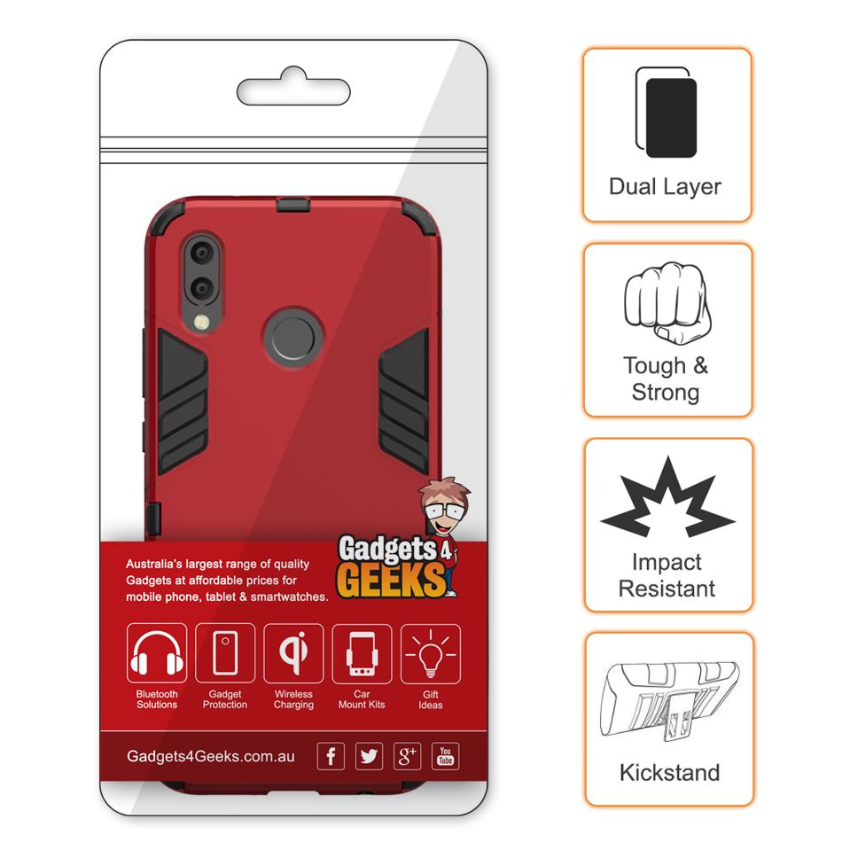 Slim Armour Tough Shockproof Case & Stand for Huawei Nova 3e - Red
