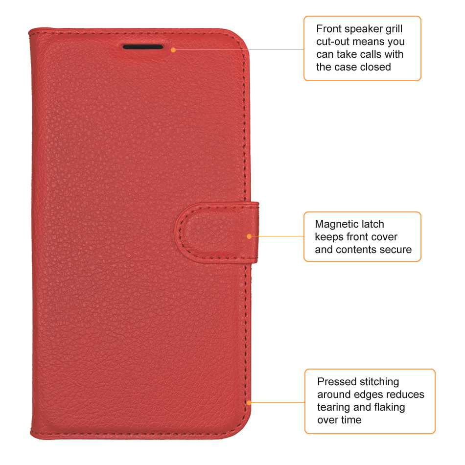 Leather Wallet Case & Card Holder Pouch for Huawei Y3II - Red